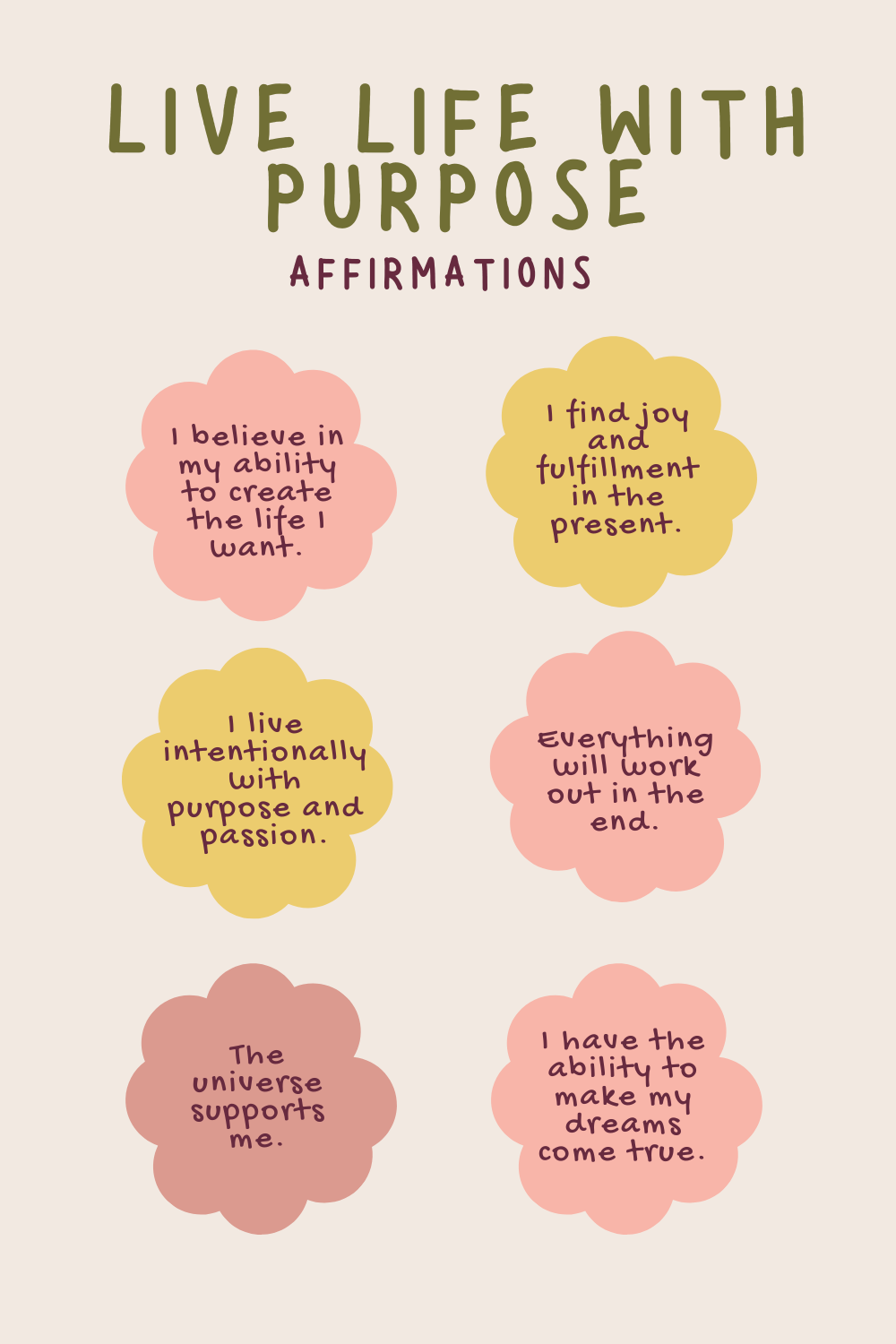 Intentional living affirmations to use in order to live life with purpose. Use these affirmations to live life with purpose and find your life goal.